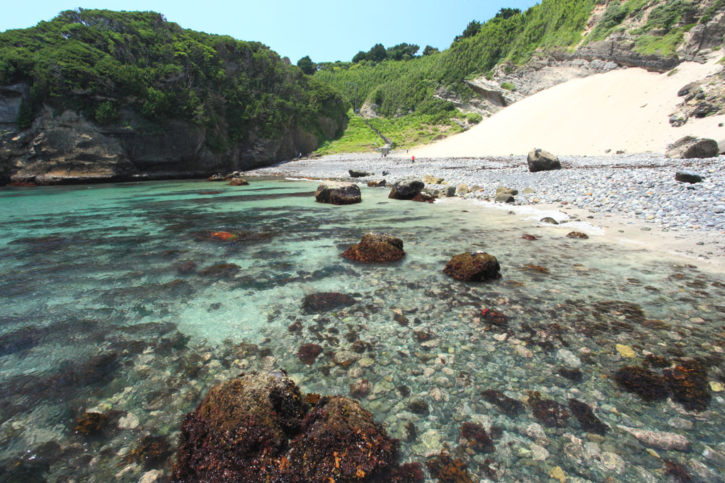 下田市「田牛海岸」海岸からサンドスキー場を望む