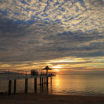 石垣島「フサキビーチ」夕日に染まる桟橋風景