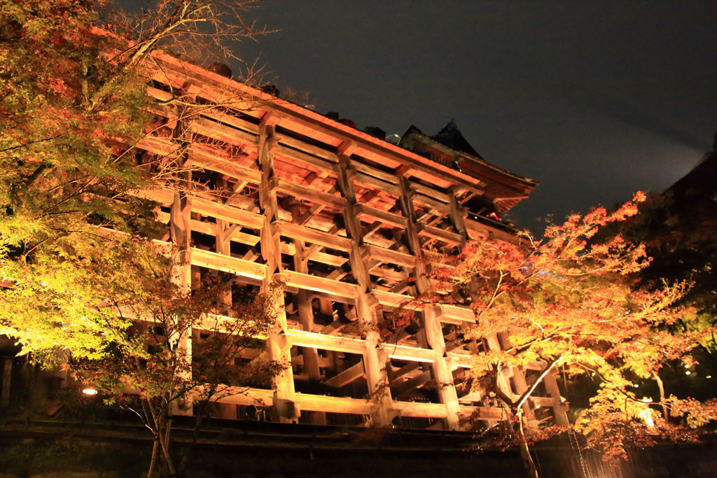 京都「清水寺」本堂舞台下からのライトアップ