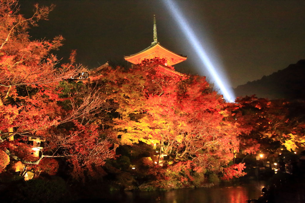 京都「清水寺」三重塔のライトアップ